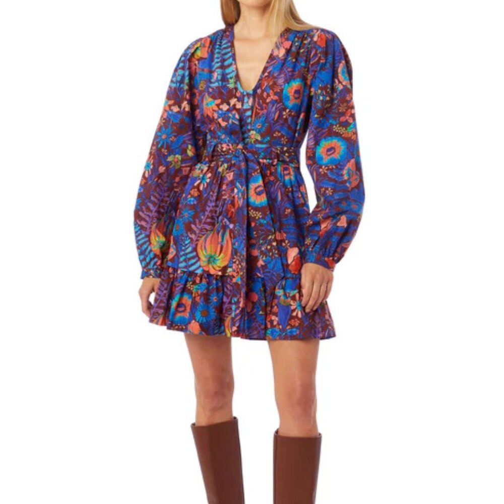 NEW Marie Oliver Dedra Shirtdress Long Sleeve Floral Belted 4 Brown Casual $382